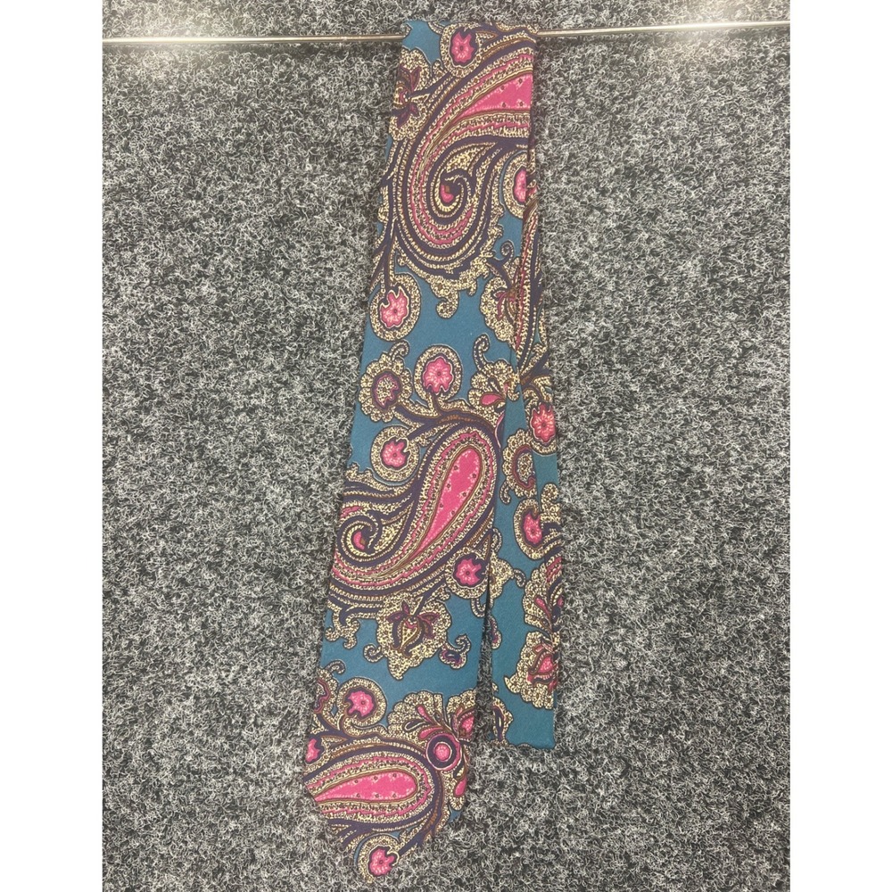 Vintage Fraser Thomson Tie Mens OS Teal Pink Paisley Silk Necktie Formal Retro